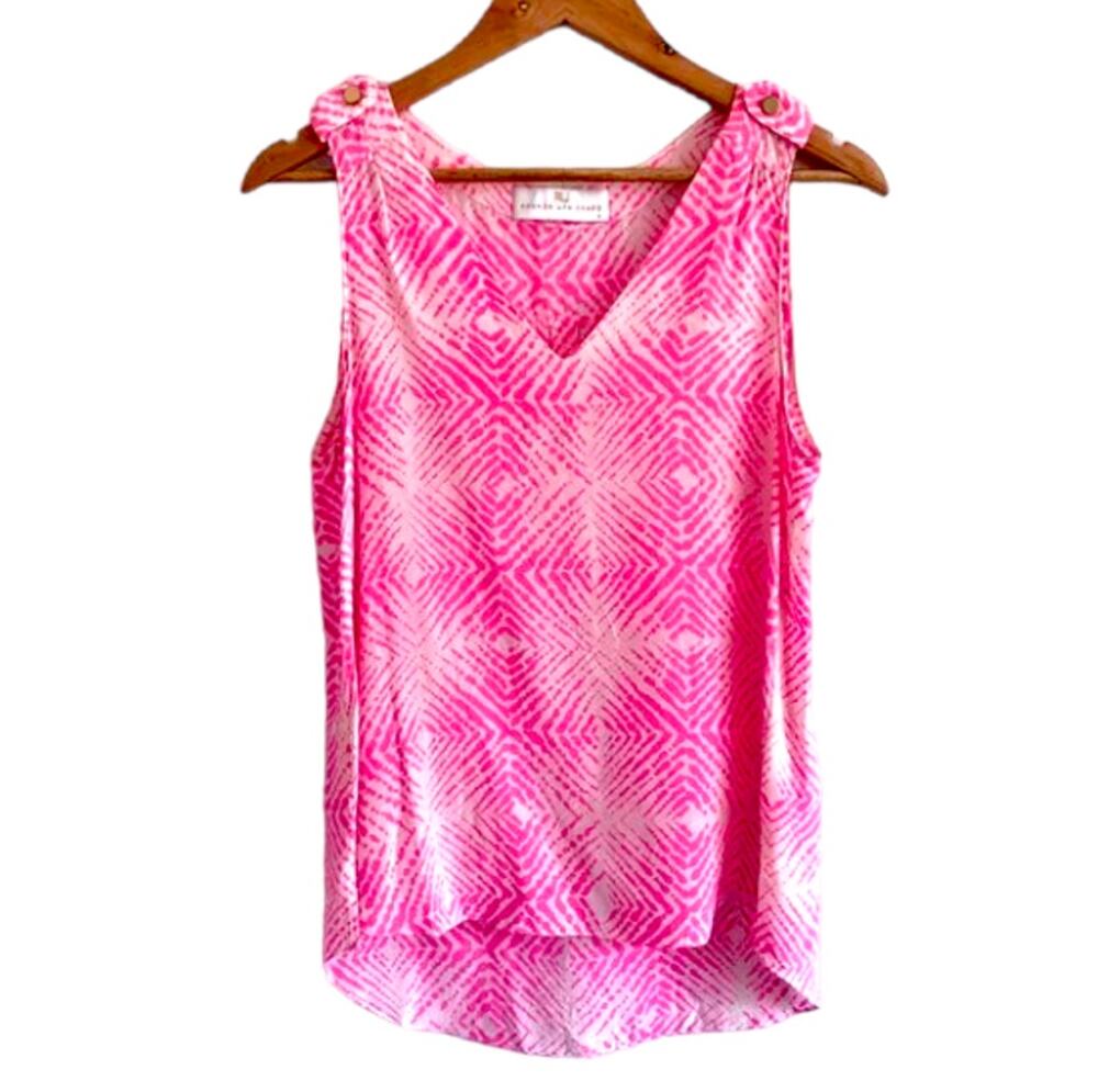 Amanda Uprichard Silk Block Print Design Sleeveless Blouse Tank Pink White Small